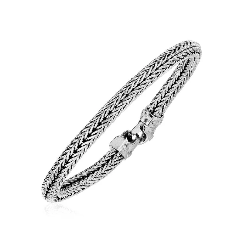 chunky leather bangles for women-Wide Woven Rope Bracelet in Sterling Silver