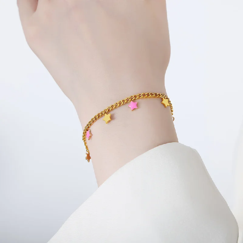 E435-Pink Dripping Oil Gold Bracelet-15+5cm