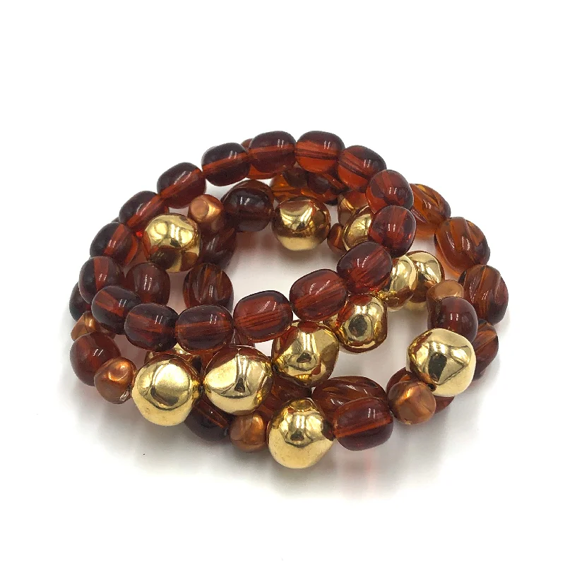 double-layered bangles for women-Tortoise & Gold Stack and Stretch Bracelets Set