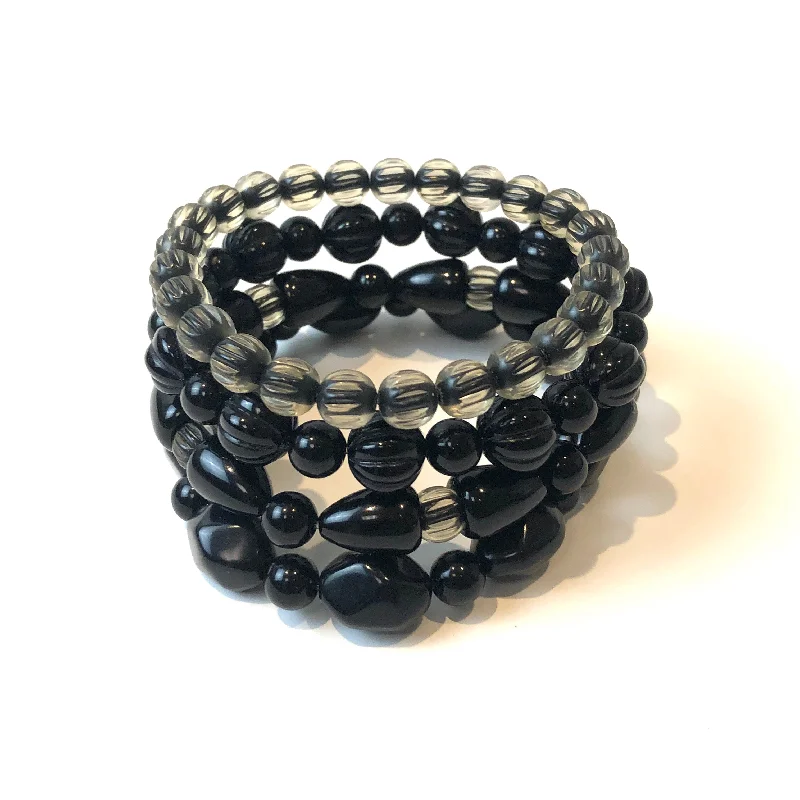 romantic bracelets for women-Black & Encased Stack & Stretch Bracelets Set