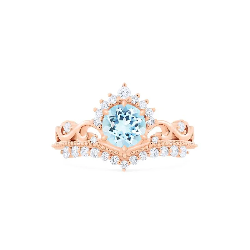 engagement rings with matching wedding bands for women-[Theia] Heirloom Crown Engagement Ring in Aquamarine