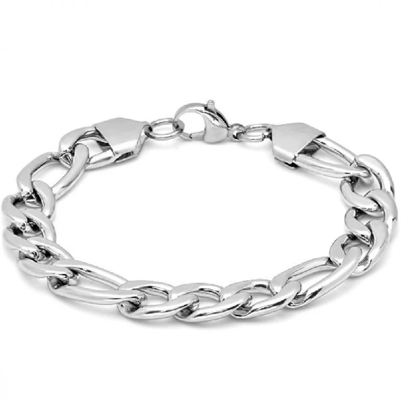 unique bracelets for women-Oxford Ivy Men's Stainless Steel Figaro Chain Link Bracelet 8 1/2 inch