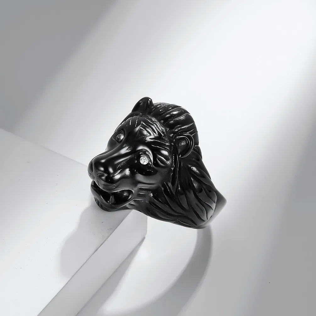 bridal diamond rings for women-Gothic Cool Style Lion 304 Stainless Steel Inlay Rhinestones 18K Gold Plated Men'S Rings