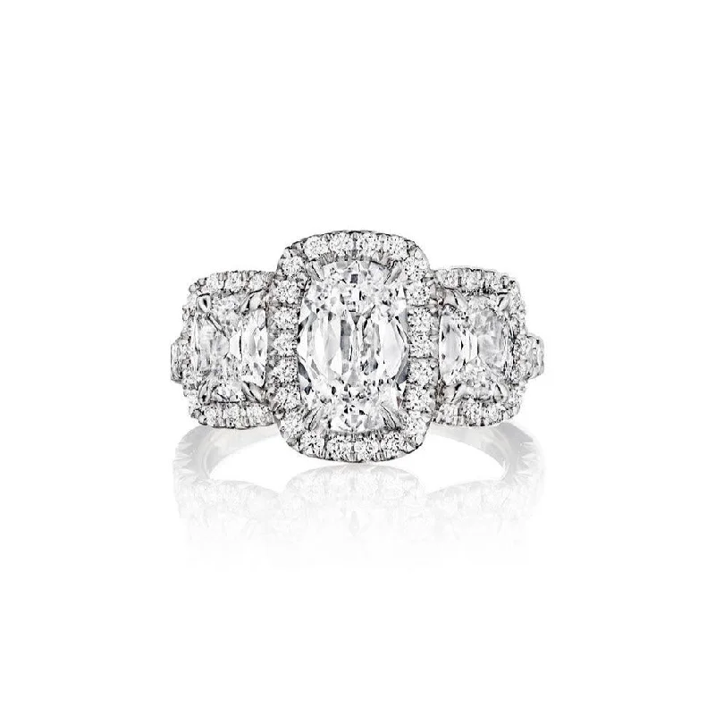 elegant engagement rings with round diamonds for women-3 Stone Diamond Halo Band