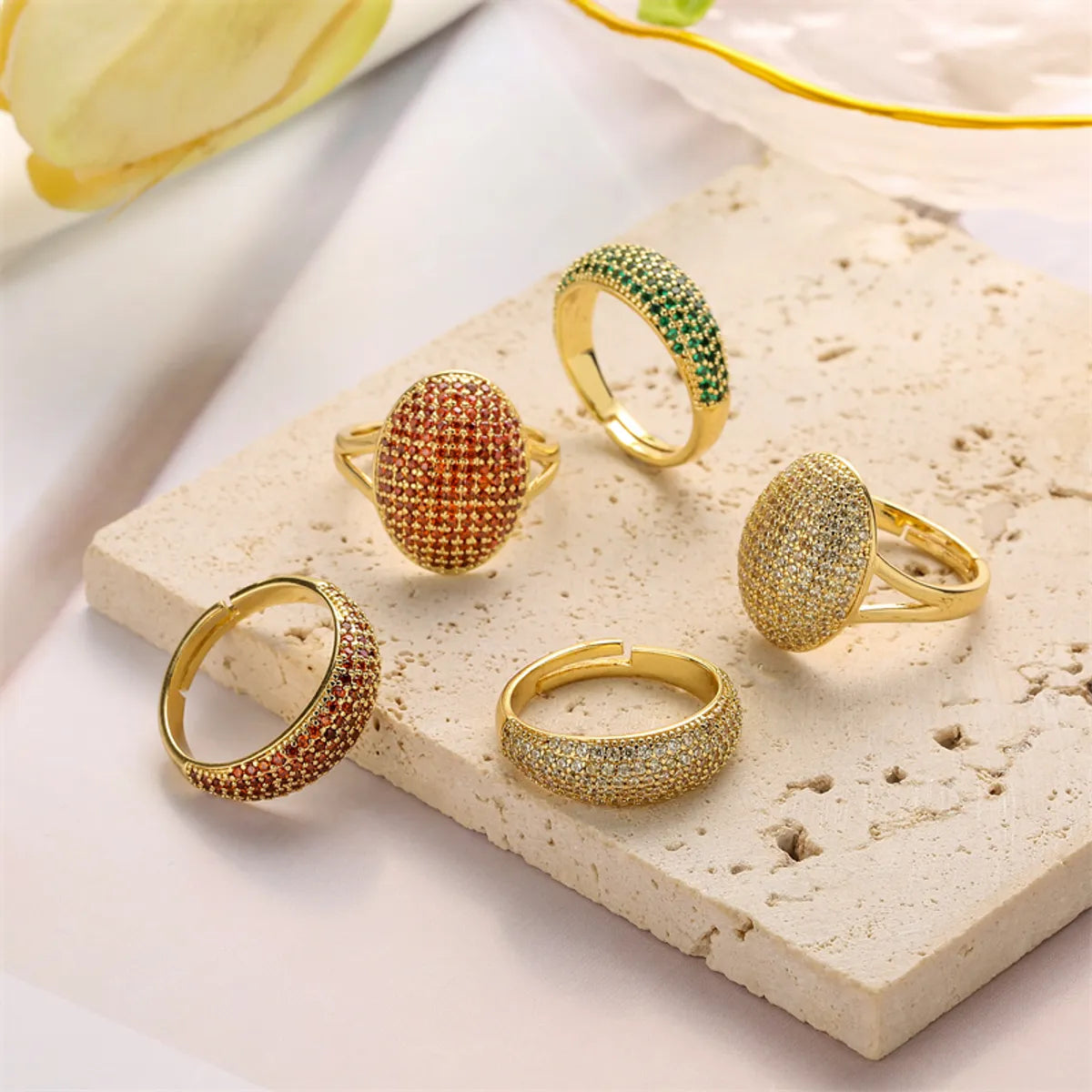 gemstone rings for women-Luxurious Geometric Copper Gold Plated Zircon Open Ring In Bulk