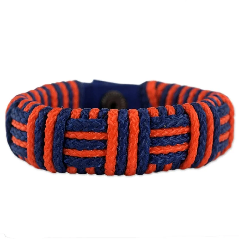 diamond bangles for women-Handmade Polypropylene Cord 'Blue and Orange Kente Power' Bracelet (Ghana) - 7'6" x 9'6"