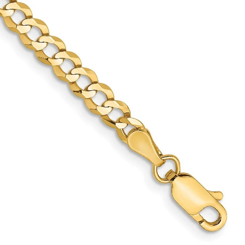 crystal bangle bracelets for women-Curata 10k Yellow Gold Unisex 3.7mm Lightweight Flat Miami Curb Chain Bracelet Options: 7" 8" 9"