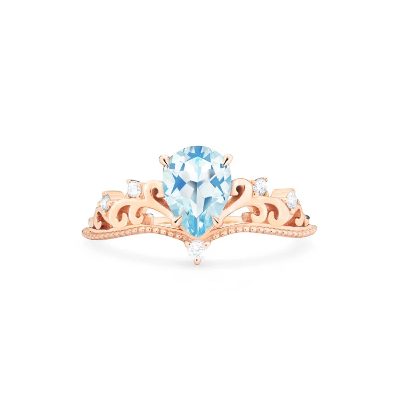 engagement rings with art deco styles for women-[Veronica] Vintage Crown Pear Engagement Ring in Aquamarine