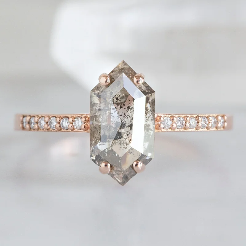 stunning platinum diamond engagement rings for women-The Willow Ring | 1.37ct Hexagon Salt and Pepper Diamond in 14K Rose Gold