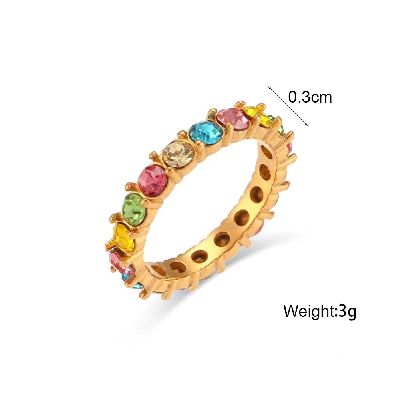 Micro Inlaid Zircon Thin Ring-Colorful Crystals Light Color-No. 7