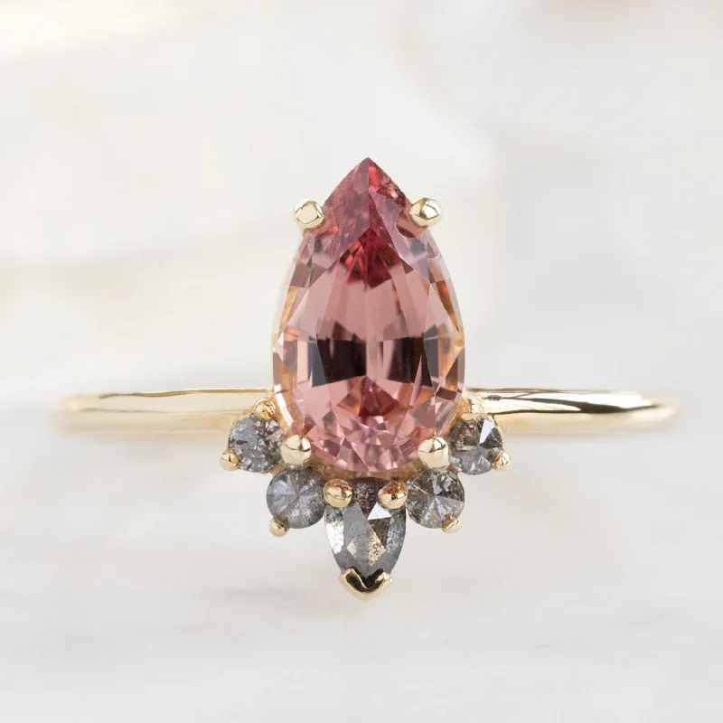 engagement rings with large colored gemstones for women-The Aster Ring | 1.59ct Pear Garnet in 14K Yellow Gold