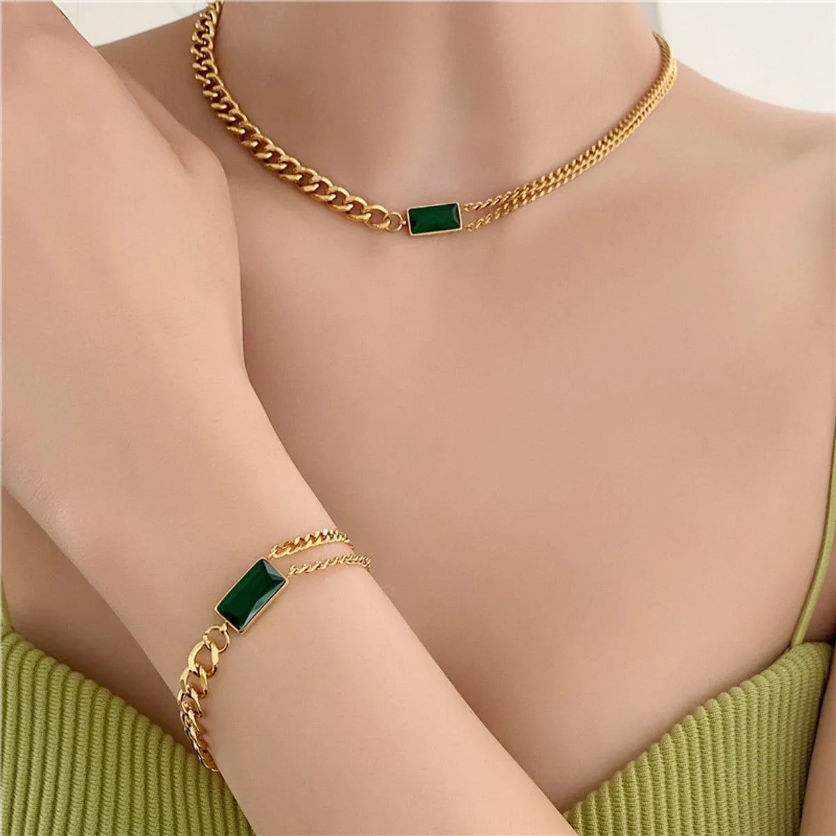 large bangles for women-Wholesale Jewelry Elegant Retro Square 304 Stainless Steel Artificial Rhinestones 18K Gold Plated Plating Inlay Bracelets Earrings Necklace