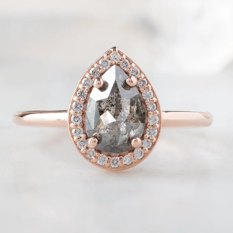 black diamond engagement rings for women-The Dahlia Ring | 1.09ct Pear Salt and Pepper Diamond in 14K Rose Gold