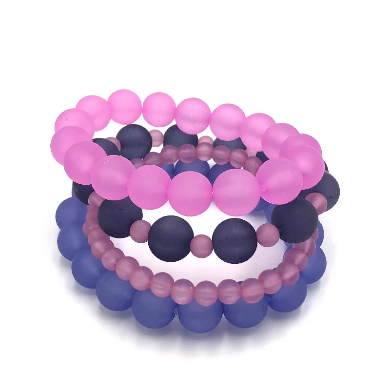 stacked bangles for women-Frosted Pink & Peris Stack and Stretch Bracelets Set