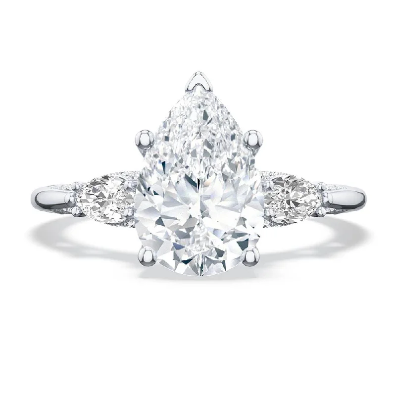 three-stone engagement rings with white sapphires-Pear 3-Stone Engagement Ring