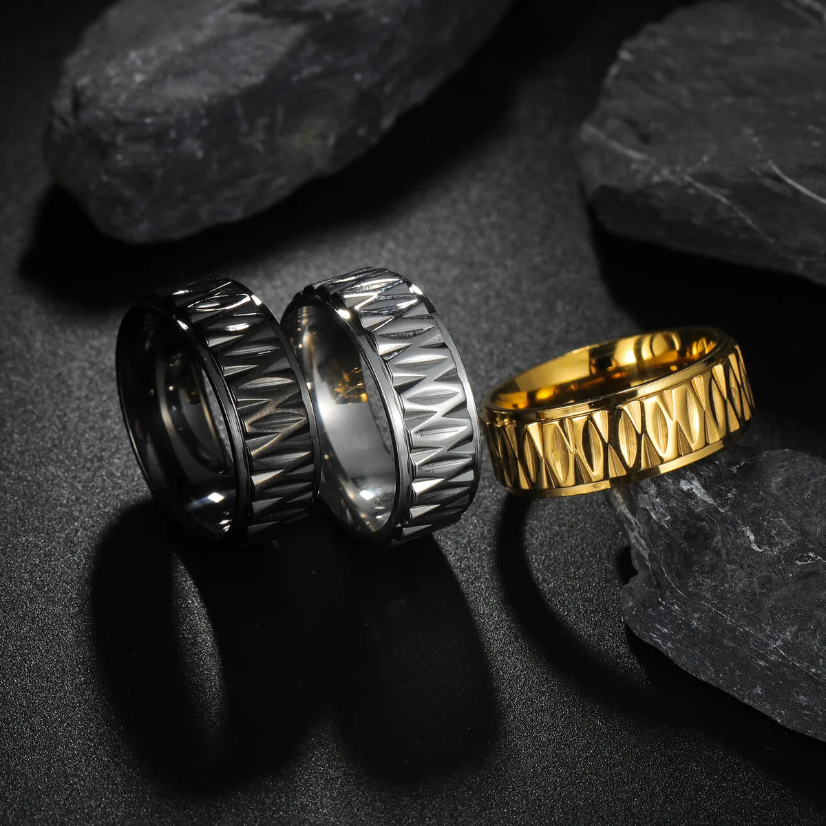 gold rings with rubies for women-Hip-Hop Punk Solid Color 201 Stainless Steel Gold Plated Men'S Rings