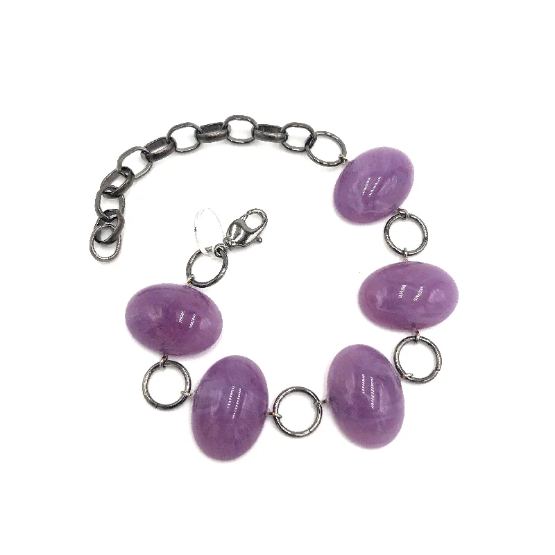 elegant leather bangles for women-Amethyst Gemz Stations Bracelet