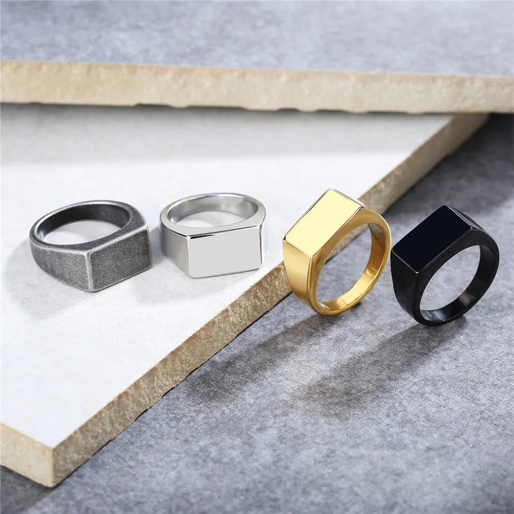 square rings for women-Simple Style Rectangle Titanium Steel Unisex Rings