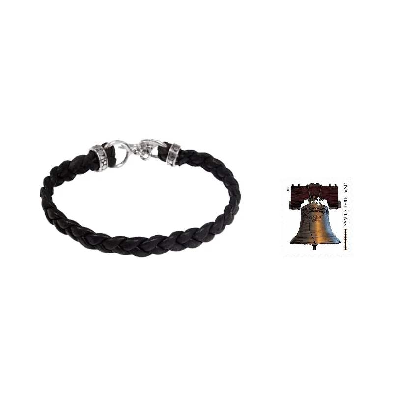 luxury leather bangles for women-Handmade Braided Leather 'Time' Men's Bracelet (Indonesia)