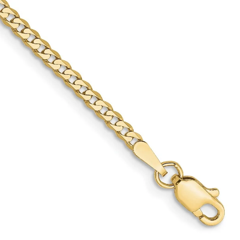 simple gold bangles for women-Curata 10k Yellow Gold 2.2mm Flat Beveled Curb Chain Bracelet Options: 7" 8" 9"