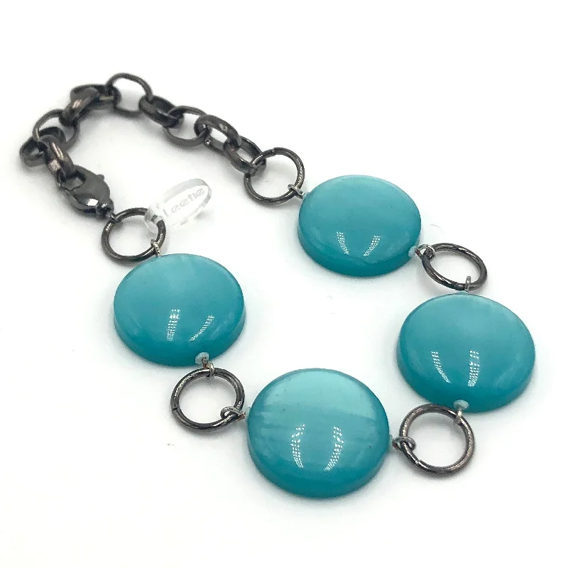 radiant silver bracelets for women-Teal Moonglow Candy Disc Stations Bracelet *