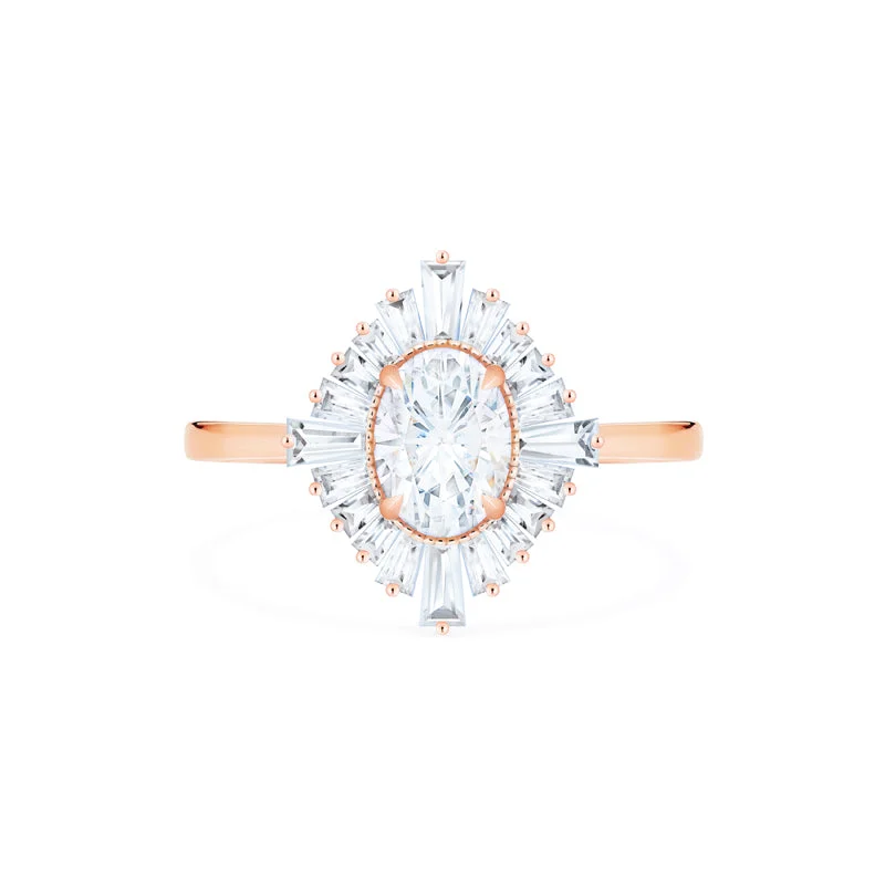 engagement rings with fancy diamonds and rose gold-[Athena] Vintage Deco Oval Ballerina Engagement Ring in Diamond / Moissanite