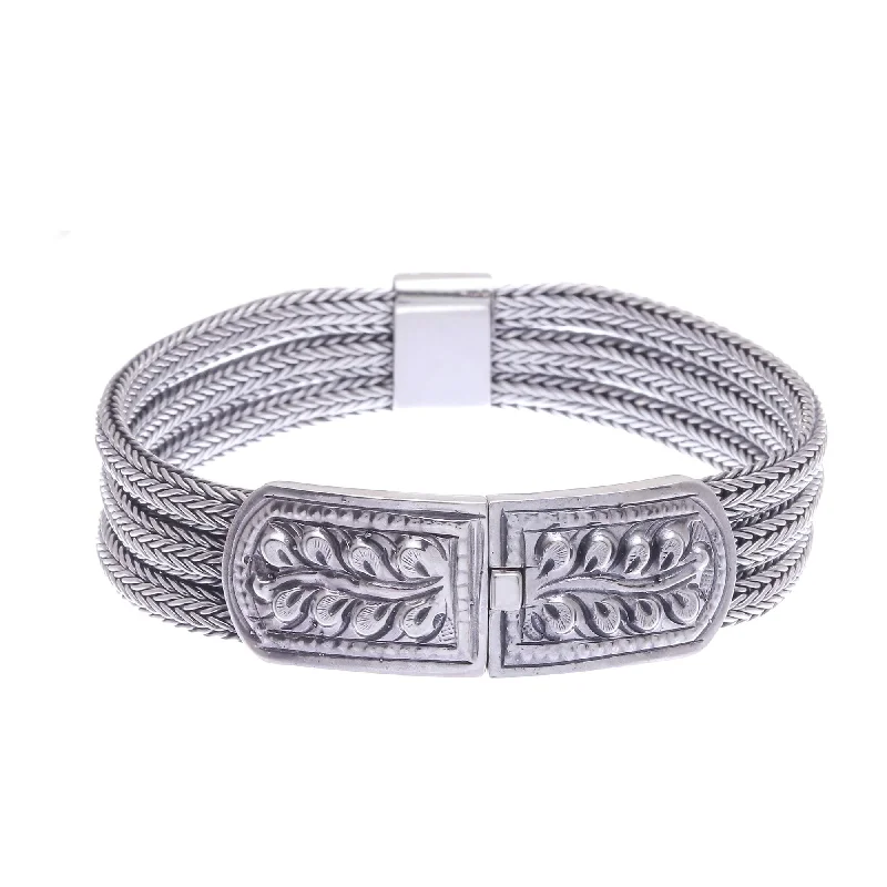 infinity bracelets for women-NOVICA Mens Handmade Sterling Silver Wheat Beared Head Bracelet (Thailand)