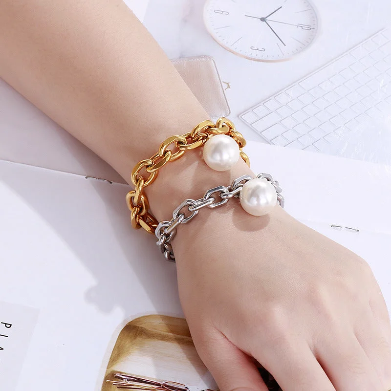 simple cuff bangles for women-Fashion Stainless Steel Accessories Beads Women's Summer Bracelet