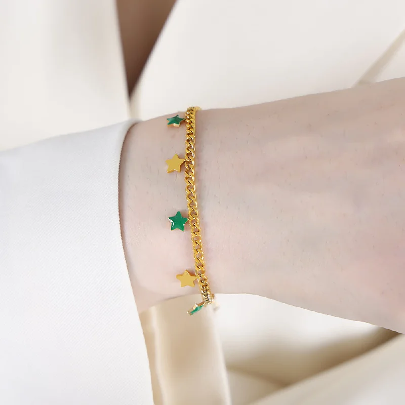 E435-Green Dripping Oil Gold Bracelet-15+5cm