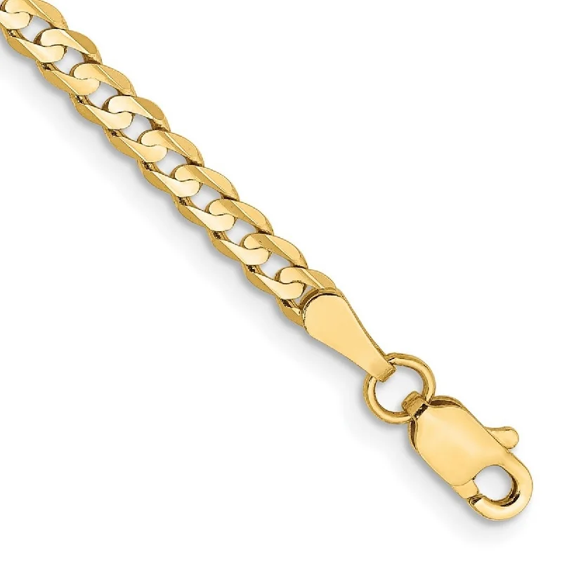 hammered gold bracelets for women-Curata 10k Yellow Gold 3mm Open Concave Curb Chain Bracelet Options: 7" 8" 9"