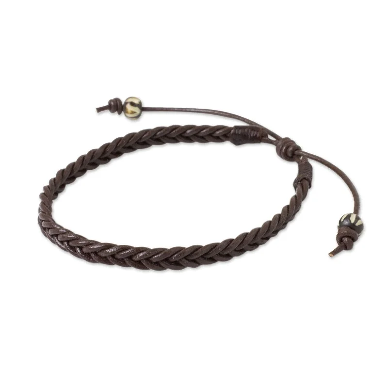 gemstone-encrusted bangles for women-Handmade Men's Leather 'Single Brown Braid' Bracelet (Thailand)