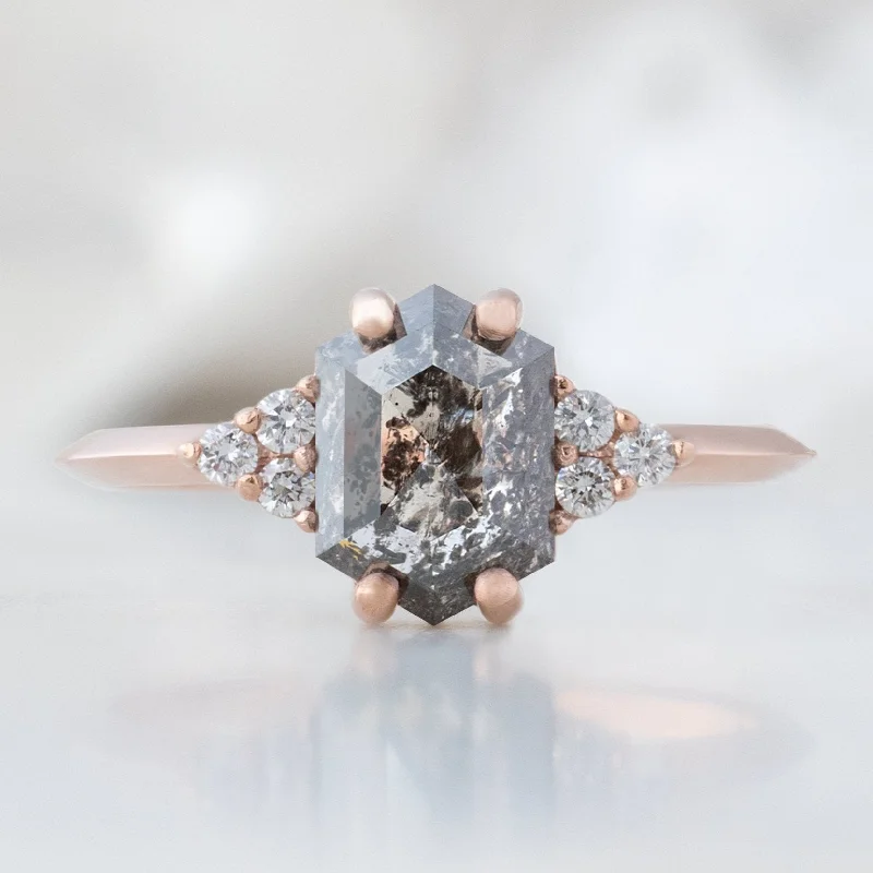 vintage inspired engagement rings for women-The Ivy Ring | 1.49ct Hexagon Salt and Pepper Diamond in 14K Rose Gold