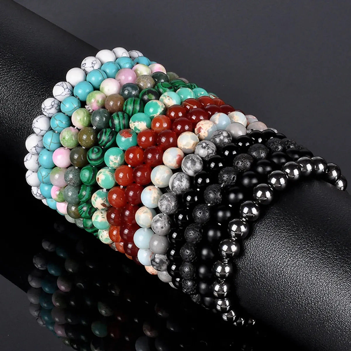 romantic bangles for women-Simple Style Round Stone Beaded Bracelets