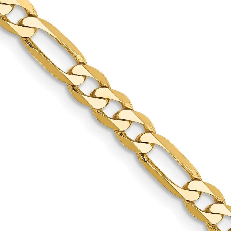 braided gold bracelets for women-Curata 10k Yellow Gold Unisex Solid 4mm Flat Figaro Chain Bracelet Options: 7" 8" 9"