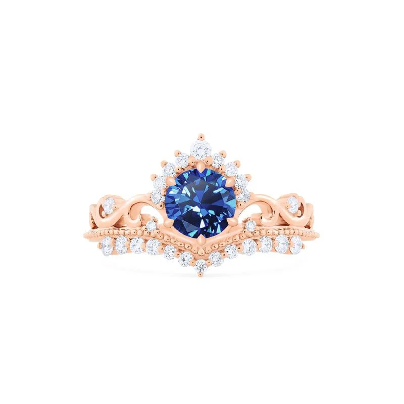 stunning engagement rings with gold bands for women-[Theia] Heirloom Crown Engagement Ring in Lab Blue Sapphire