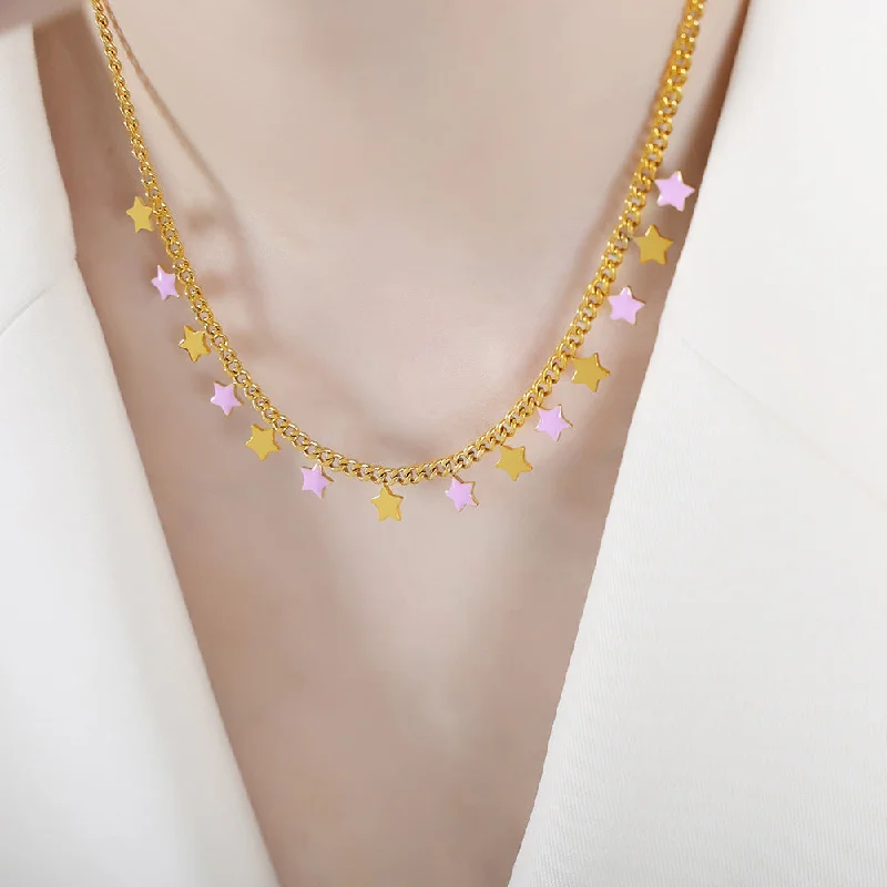 P1499-Purple Drop Oil Gold Necklace-40+5cm