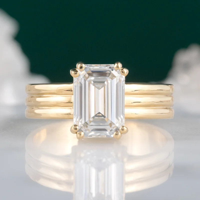 emerald cut diamond engagement rings for women-The Stratum Ring | 1.93ct Lab Grown Emerald White Diamond in 18K Yellow Gold