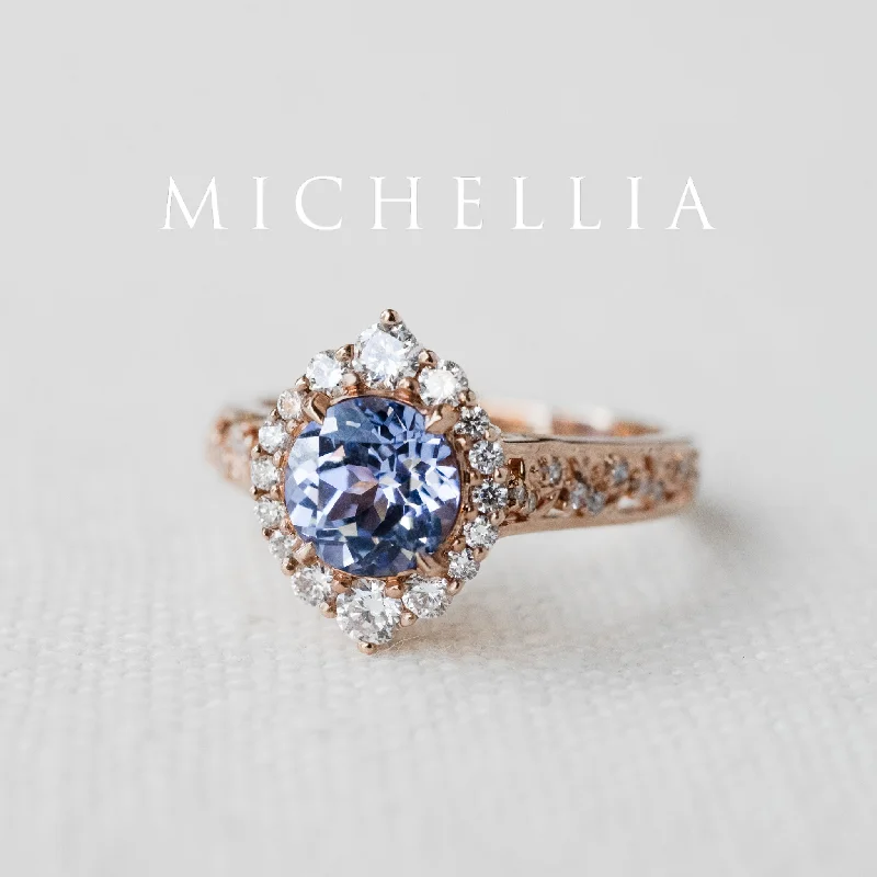 custom-made engagement rings with side stones-[Ophelia] Periwinkle Light Blue Sapphire Engagement Ring, 14K Rose Gold - One of A Kind & Ready-to-Ship