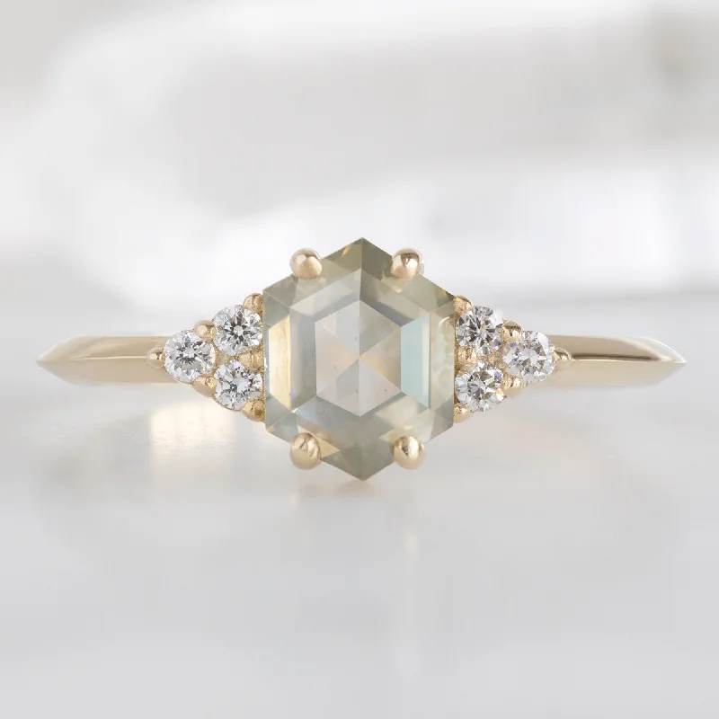 engagement rings with princess cut diamonds for women-The Ivy Ring | 1.18ct Hexagon Green Diamond in 14K Yellow Gold