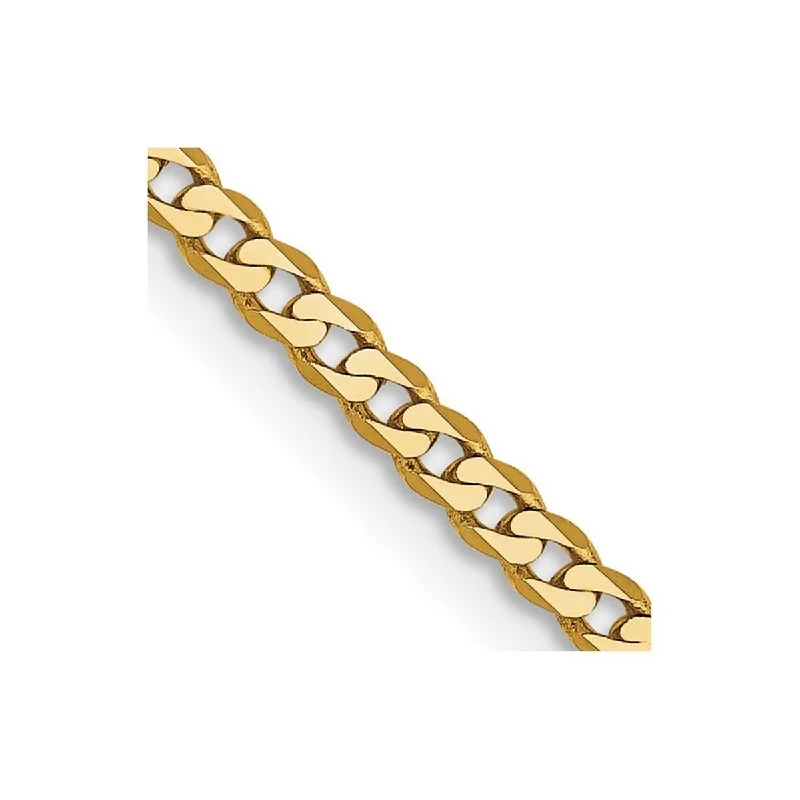 bohemian bracelets for women-Curata 10k Yellow Gold Mens 2.2mm Flat Beveled Curb Chain Bracelet Options: 8" 9"