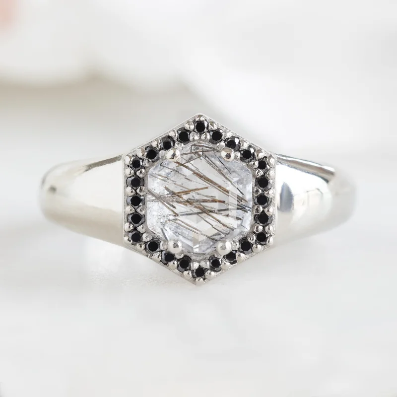 princess cut engagement rings with diamonds for women-The Signet Ring | 0.70ct Hexagon Tourmaline in Quartz in 14K White Gold