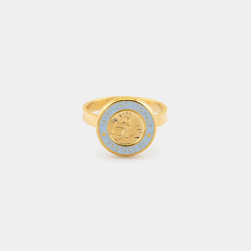 stunning engagement rings with sapphires for women-St. Christopher Ring - Gold / Baby Blue