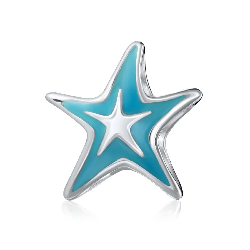 metal bangles for women-Nautical Travel Beach Charm Bead Starfish Sterling Silver for European Bracelet