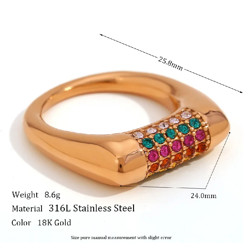 Micro Inlay Rhinestones Flat Right Angle Ring-Golden Color-No. 7