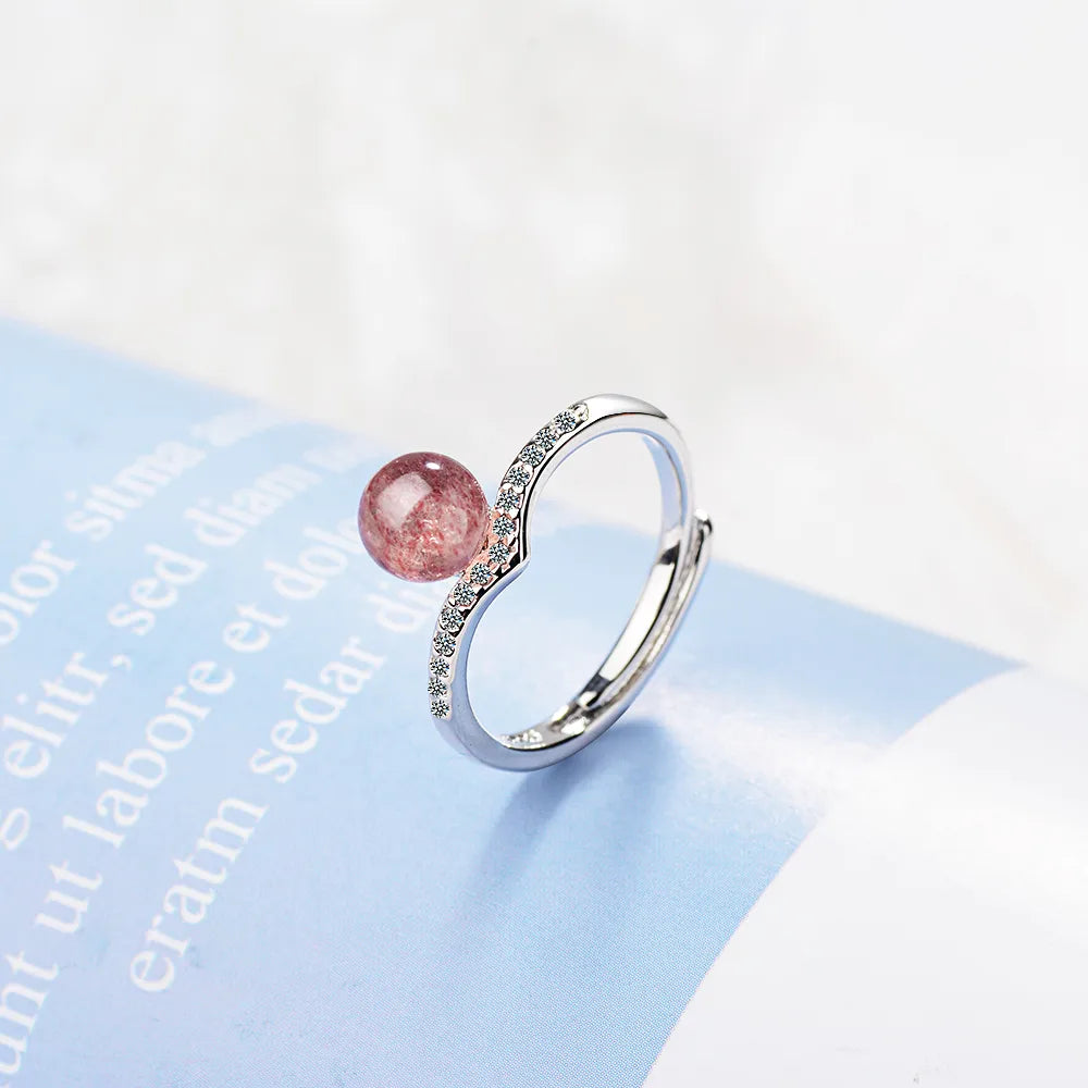 chunky rings for women-Wholesale Simple Style Geometric Copper Inlay White Gold Plated Strawberry Quartz Adjustable Ring