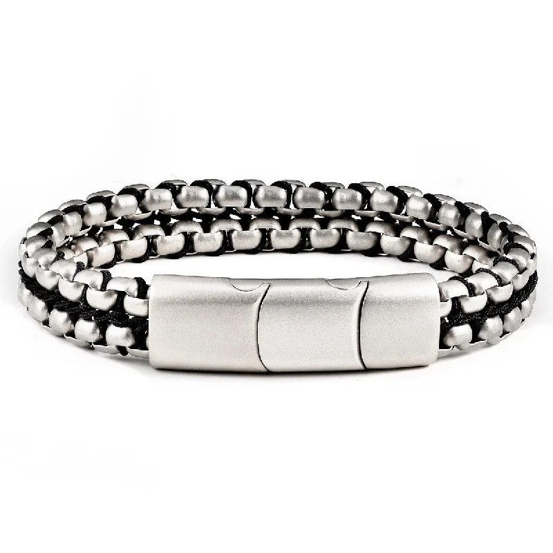 vintage charm bracelets for women-Matte Steel Double Row Box Chain Bracelet (11mm) - 8" + 0.5" Ext.