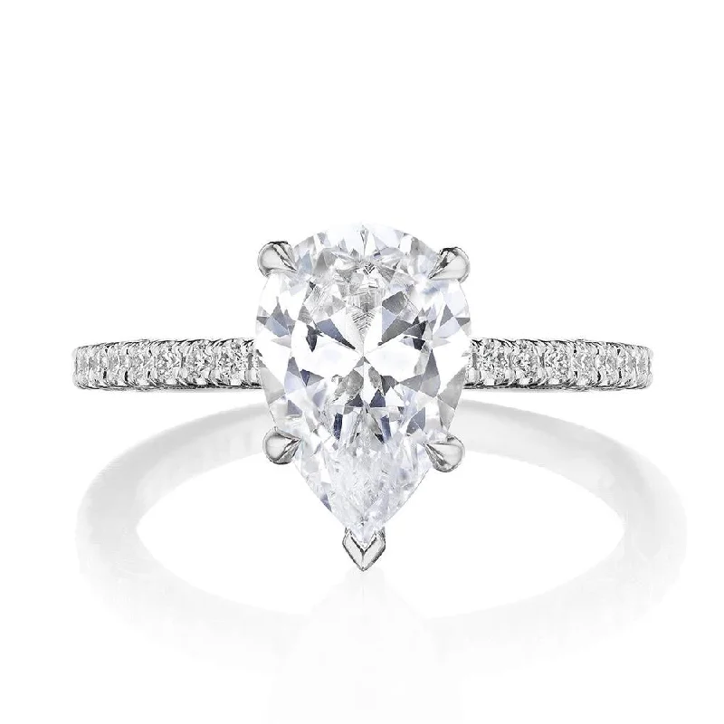 engagement rings with hidden diamonds and sapphire accents-Pear Solitaire Engagement Ring