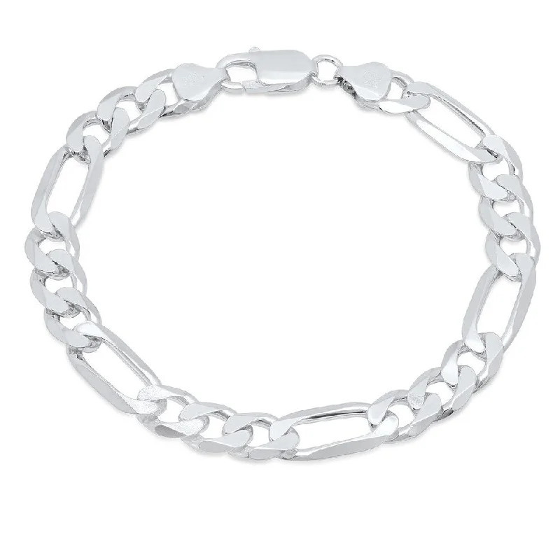 matching bracelets for women-Sterling Silver Italian 8 mm Diamond-cut Figaro Chain Bracelet (8.5 Inch )