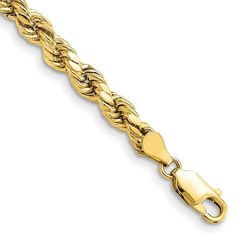 floral bracelets for women-Curata 10k Yellow Gold Unisex 4.9mm Semi Solid Diamond Cut Rope Chain Bracelet Options: 7" 8" 9"