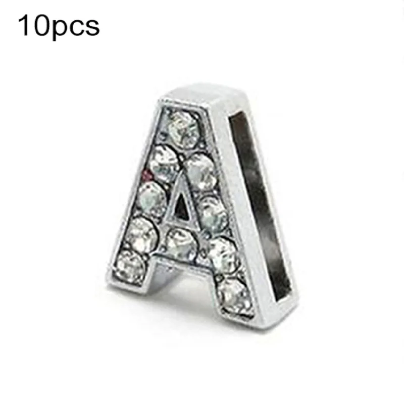 soft leather bracelets for women-10Pcs AZ 8Mm Rhinestone Slide Letter Charm Diy For Leather Name Bracelet Belt